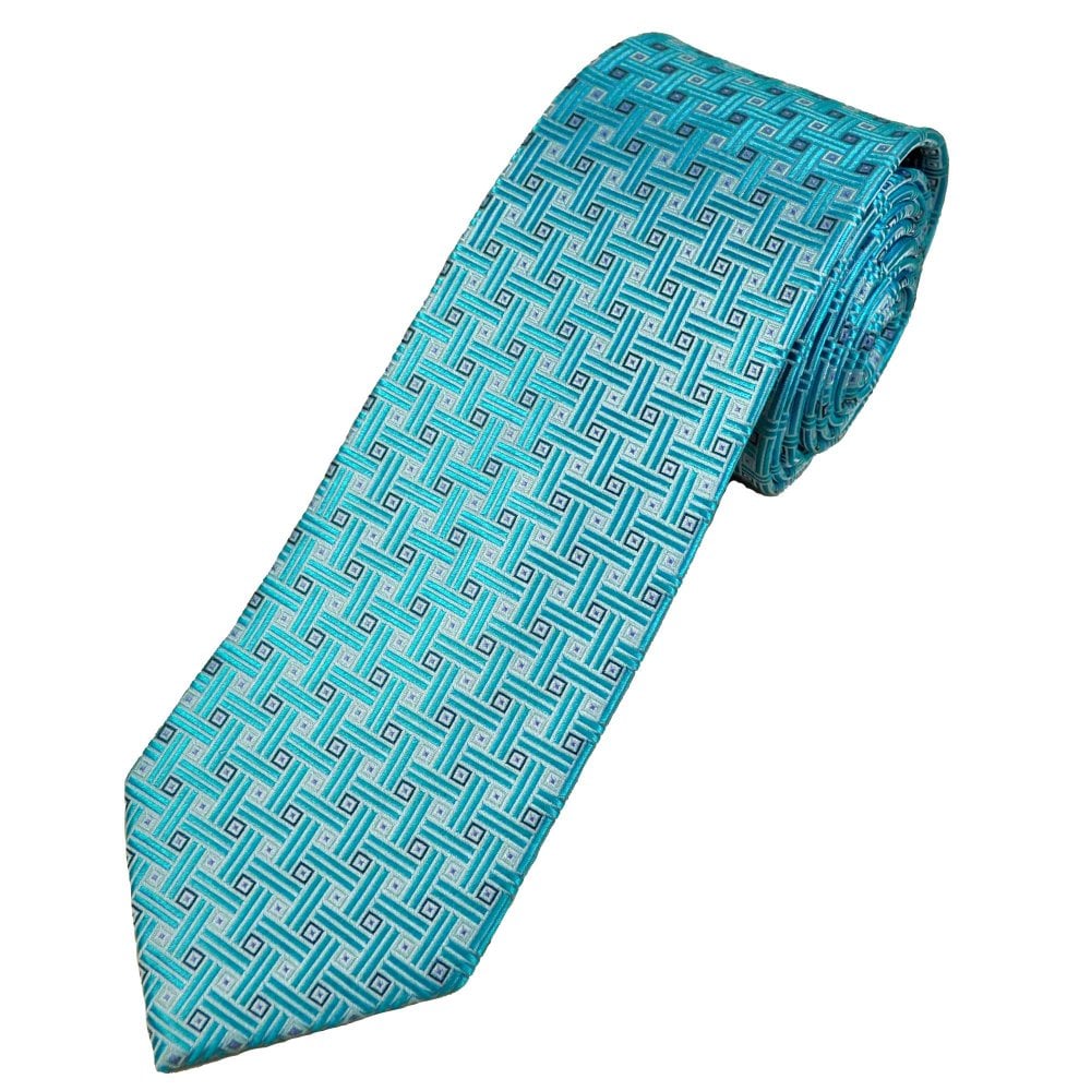 Turquoise, Silver, Grey & Lilac Woven Pattern Men's Silk Tie