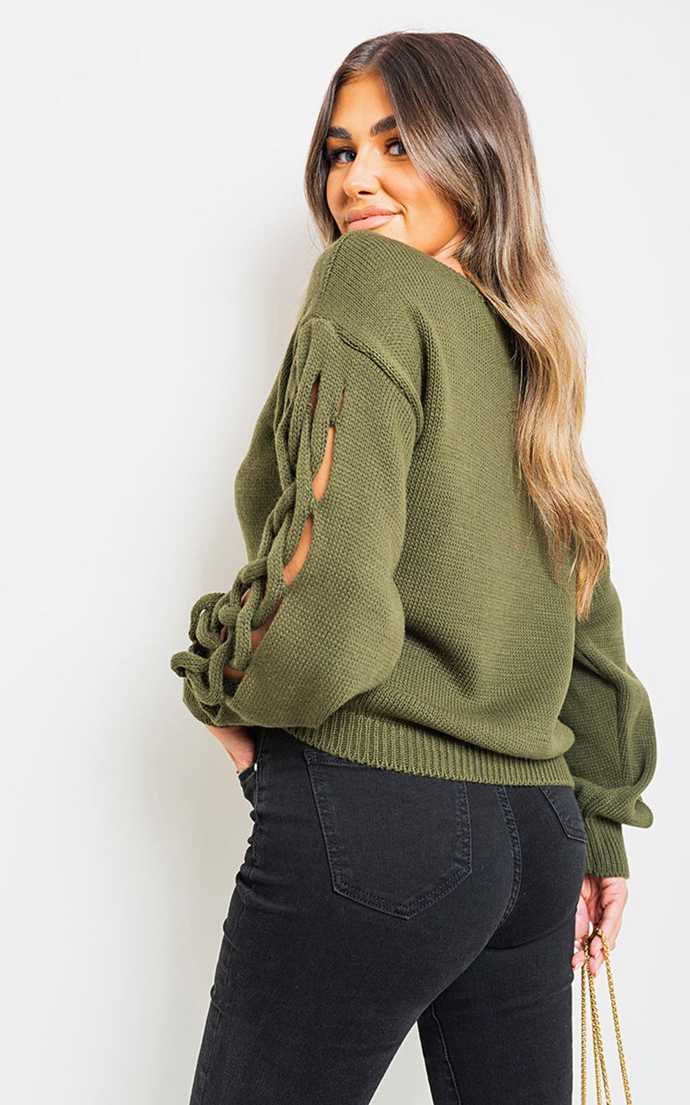 Cable Knit Jumper with Cut Out Detail – Cozy, Chic, and Captivating! – ML Khaki Cable Knit Jumper with Cut Out Detail – Cozy, Chic, and Captivating! – ML Khaki