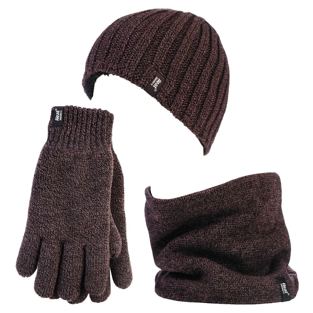 Heat Holders – Mens Set – Hat Gloves Neckwarmer – S-M Brown