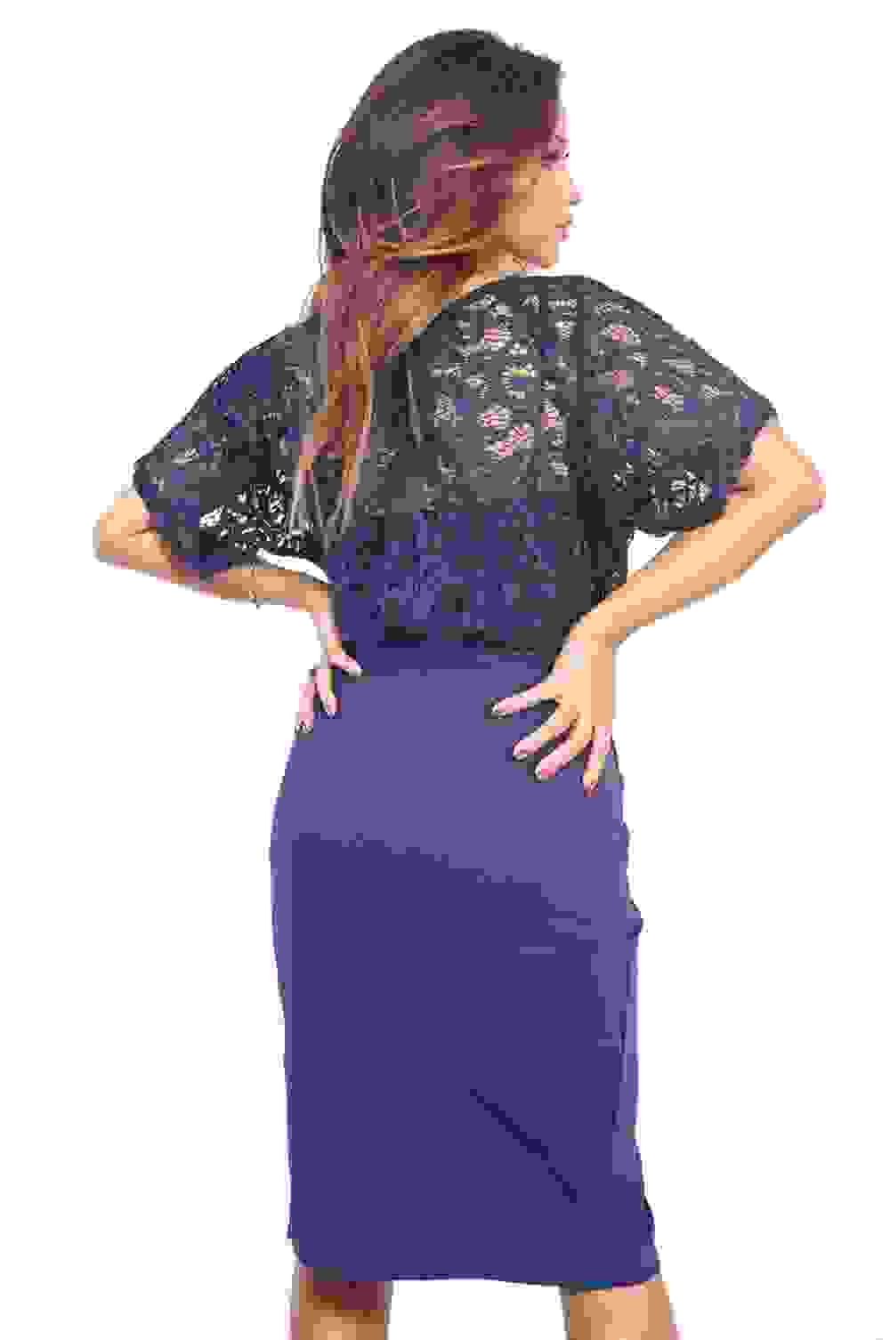 Norah Floral Lace Sleeve Tie Waist Midi Dress – Navy