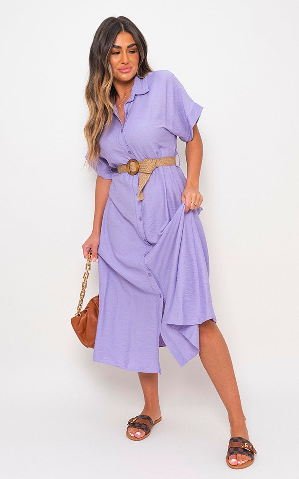 Syeda Button Down Collared Dress: Chic & Fashion-Forward Midi with Belt Detail – ML Lilac Syeda Button Down Collared Dress: Chic & Fashion-Forward Midi with Belt Detail – ML Lilac