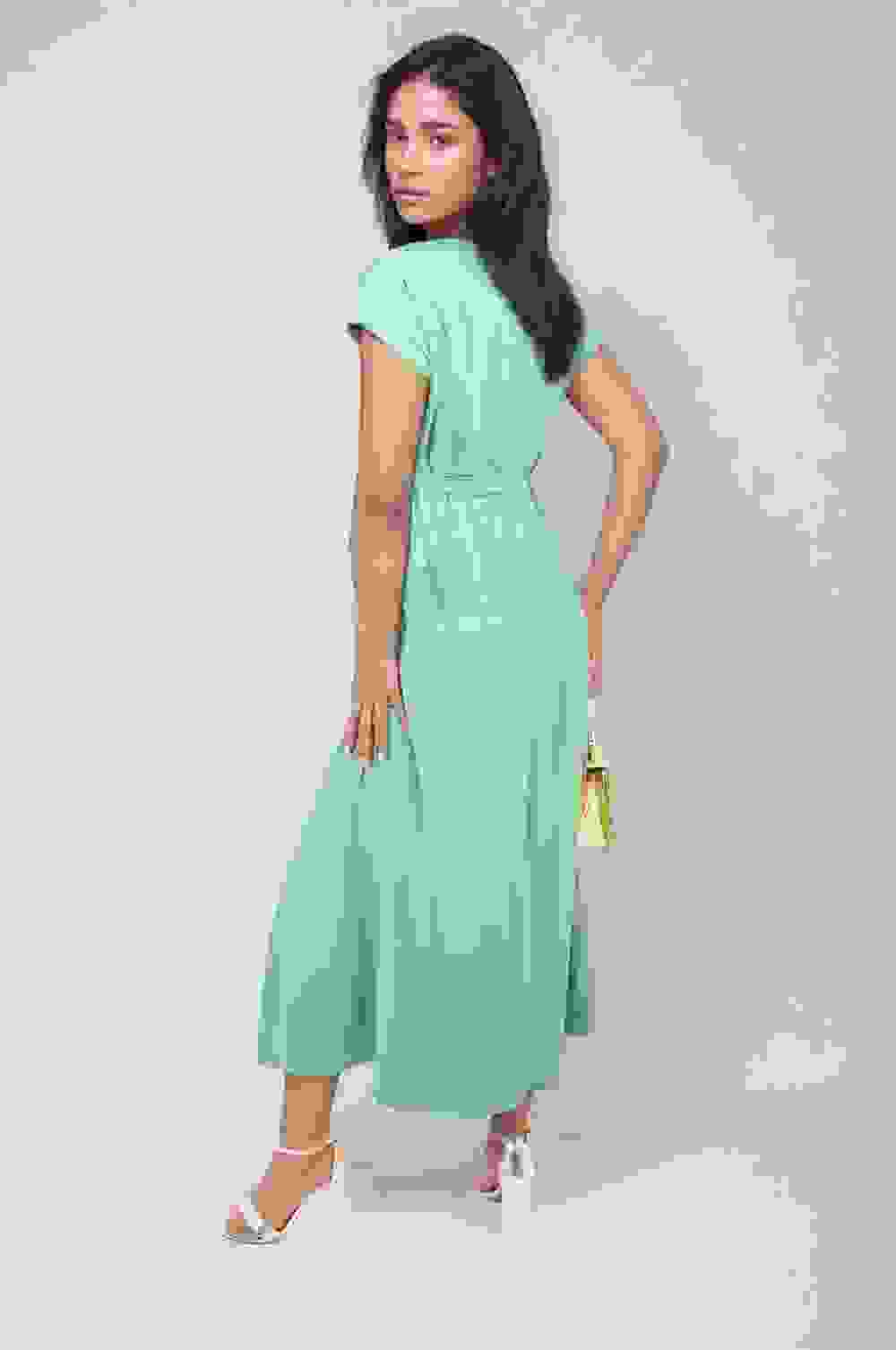 Francesca Wrap Tie Waist Short Sleeve Midi Dress – SM Green