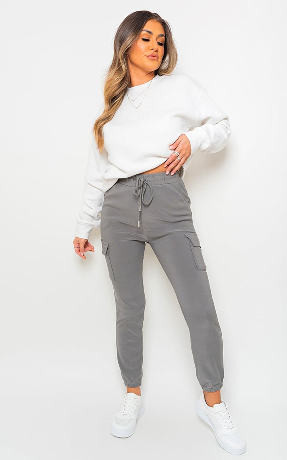 Trendy Fleece Lined Cargo Trouser with Drawstring – L Grey