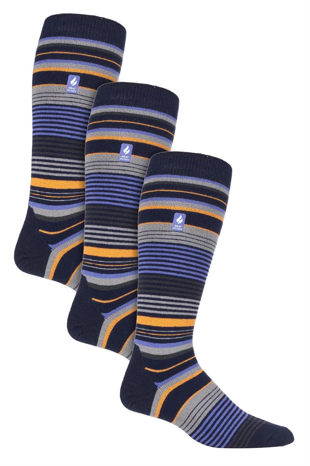 Men’s Heat Holders Pack Ultra Lite Ski Socks – Dark Blue Stripe