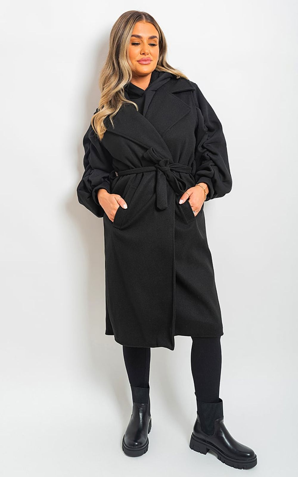 Lucy Longline Sleeveless Wide Lapel Waist Tie Jacket – SM Black