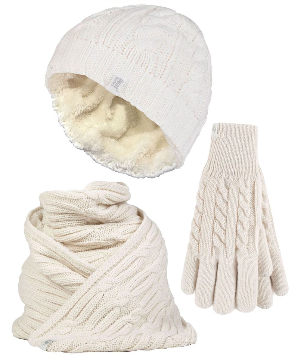 Heat Holders – Ladies Hat, Scarf & Gloves Set – S-M Cream