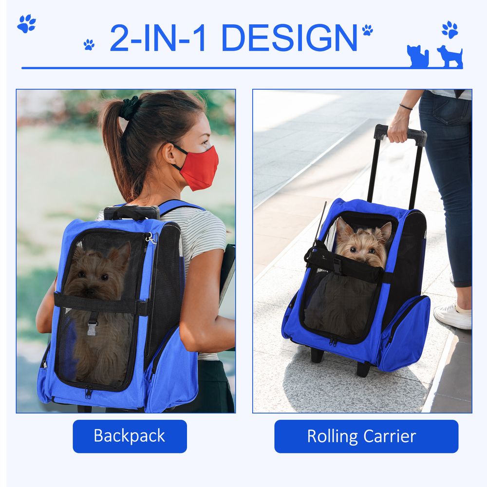 PawHut Pet Travel Backpack Bag Cat Puppy Dog Carrier w Trolley and Telescopic Handle Portable Stroller Wheel Luggage Bag Blue PawHut Pet Travel Backpack Bag Cat Puppy Dog Carrier w Trolley and Telescopic Handle Portable Stroller Wheel Luggage Bag Blue