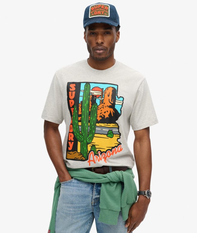 Superdry & Co Men’s Travel Postcard Graphic shirt Light Grey Glacier Grey Marl – Size: