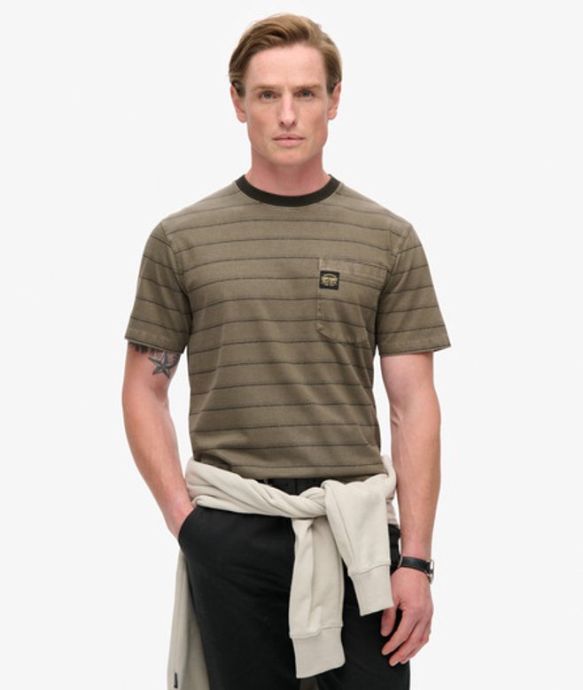 Superdry & Co Mens Loose Fit Striped Textured Pocket Shirt, Khaki and Brown, Size: Superdry & Co Mens Loose Fit Striped Textured Pocket Shirt, Khaki and Brown, Size: