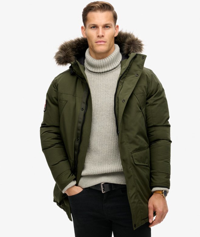 Superdry & Co Men’s Everest Faux Fur Parka Jacket Khaki Army Khaki Green – Size: