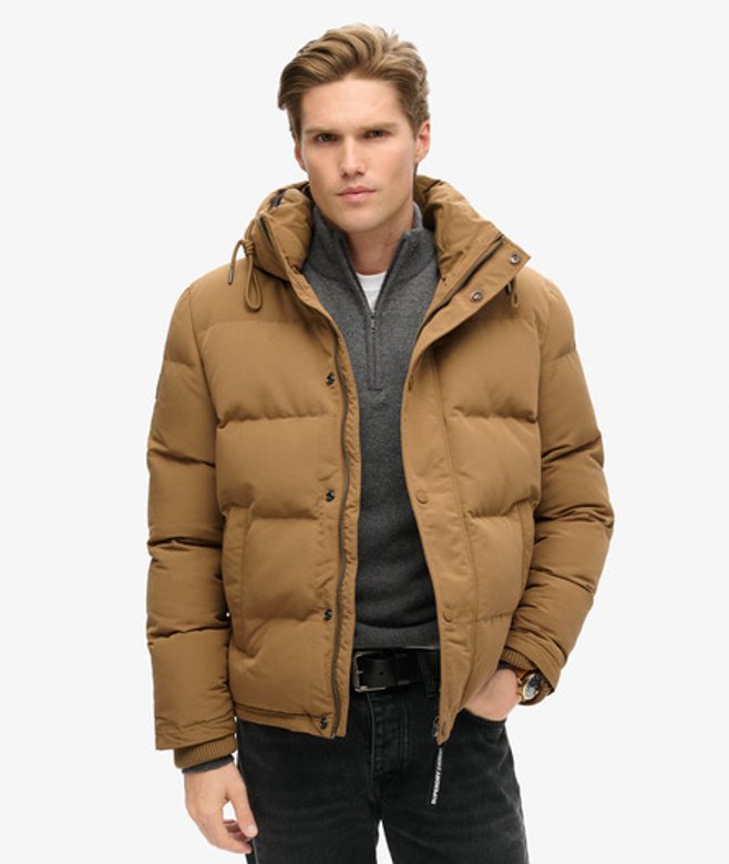 Superdry & Co Men’s Everest Short Hooded Puffer Jacket Brown Sandstone Brown – Size: Superdry & Co Men’s Everest Short Hooded Puffer Jacket Brown Sandstone Brown – Size: