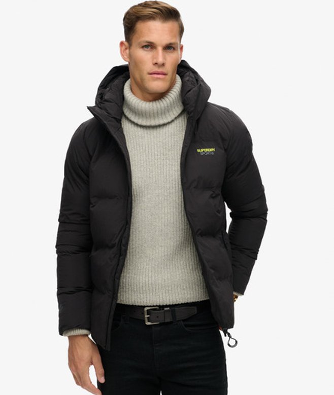 Superdry & Co Men’s Hooded Boxy Puffer Jacket Black – Size:
