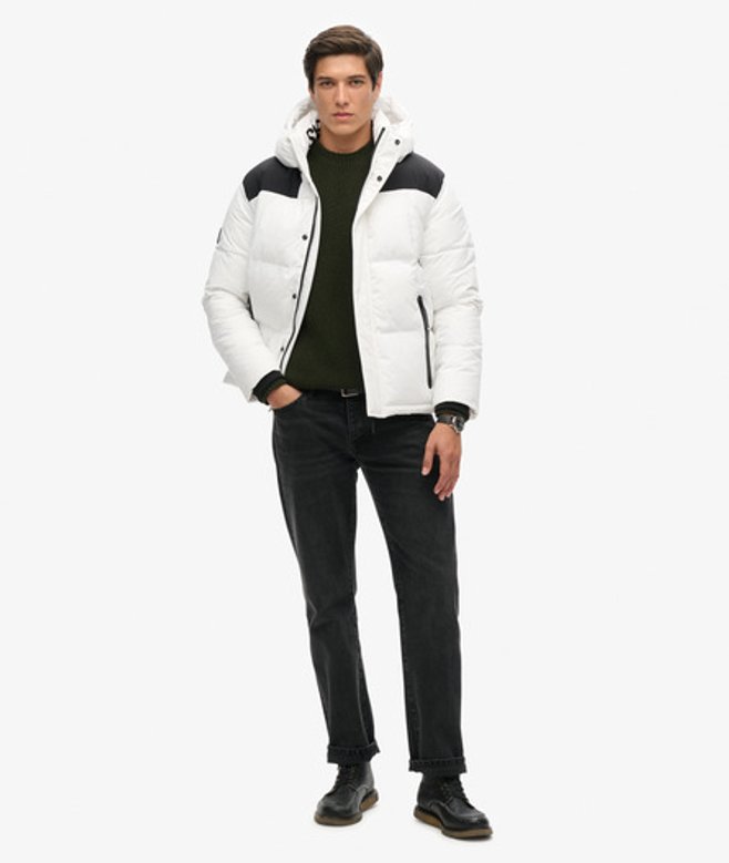 Superdry & Co Men’s Men’s Fully Lined Quilted Hooded Box Quilt Puffer Jacket, White and Black, Size: Superdry & Co Men’s Men’s Fully Lined Quilted Hooded Box Quilt Puffer Jacket, White and Black, Size: