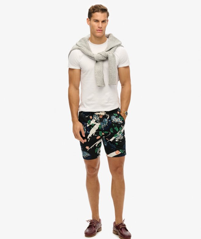 Superdry & Co Mens Floral Print Bermuda Shorts, Black, Size: