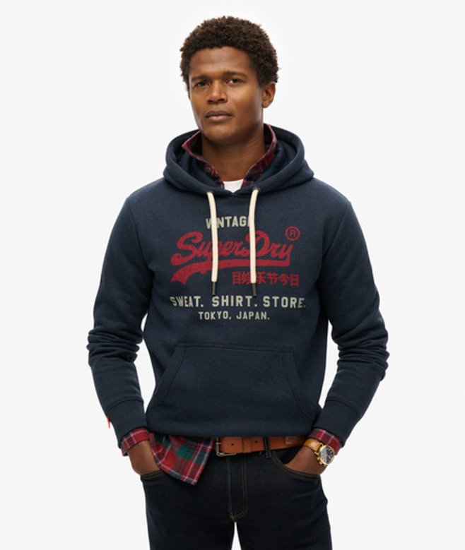 Superdry & Co Men’s Vintage Logo Heritage Relaxed Hoodie Navy Trench Navy Marl – Size: Xxl