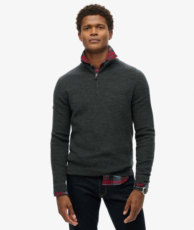 Superdry & Co Men’s Merino Half Zip Jumper Dark Grey Dark Charcoal Marl – Size: