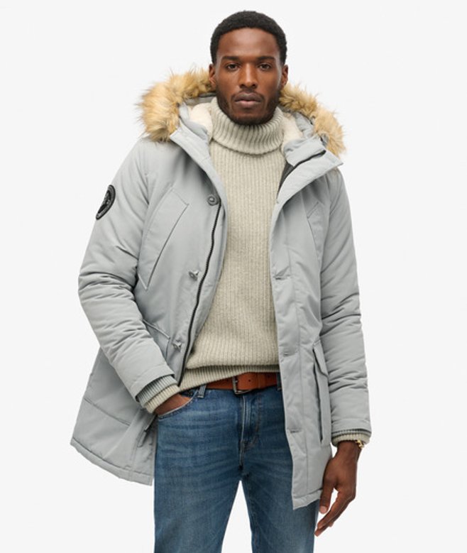 Superdry & Co Men’s Everest Fully Lined Hooded Faux Fur Parka, Blue, Size: