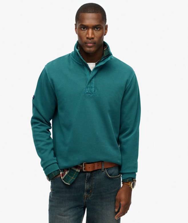 Superdry & Co Men’s Cotton Classic Pique Half Zip Sweatshirt Green Washed Green – Size: