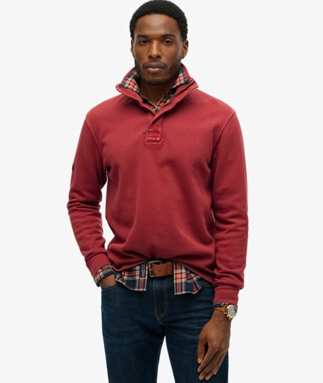 Superdry & Co Men’s Cotton Classic Pique Half Zip Sweatshirt Red Washed Red – Size: Xxl