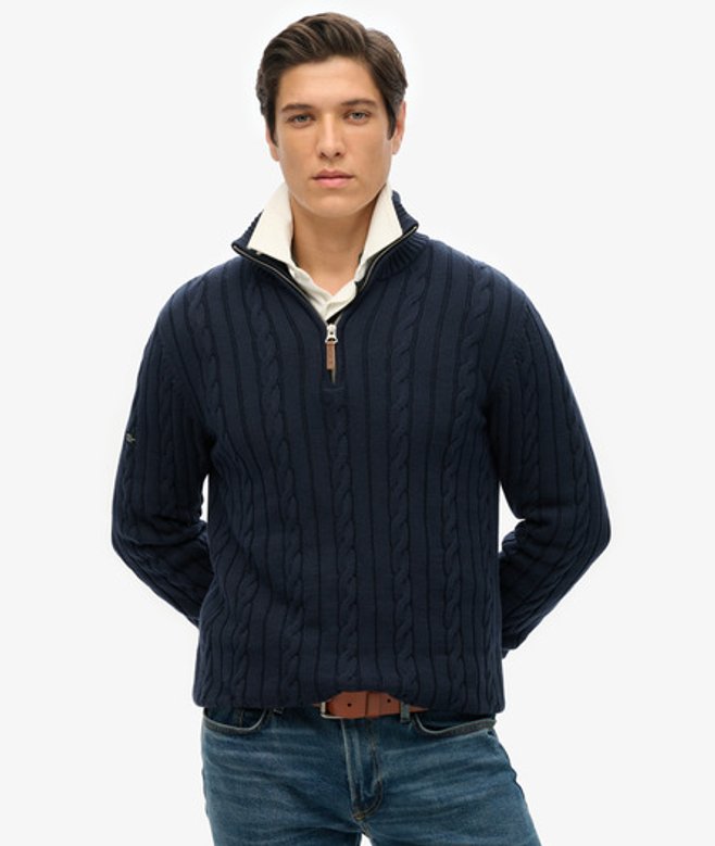 Superdry & Co Men’s Organic Cotton Classic Cable Half-zip Jumper Navy – Size: Superdry & Co Men’s Organic Cotton Classic Cable Half-zip Jumper Navy – Size: