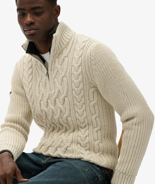 Superdry & Co Men’s Jacob Cable Knit Half Zip Jumper Cream Ecru – Size: Superdry & Co Men’s Jacob Cable Knit Half Zip Jumper Cream Ecru – Size: