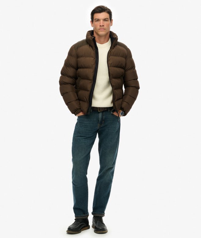 Superdry & Co Men’s Sports Puffer Jacket Brown Slate Brown – Size: