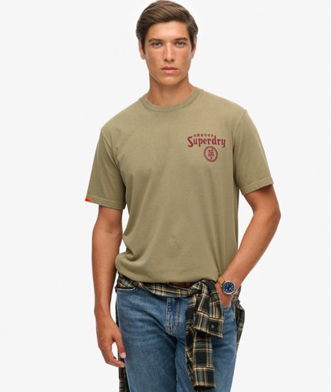 Superdry & Co Men’s Tokyo Narrative Loose shirt Khaki Light Khaki Green – Size: