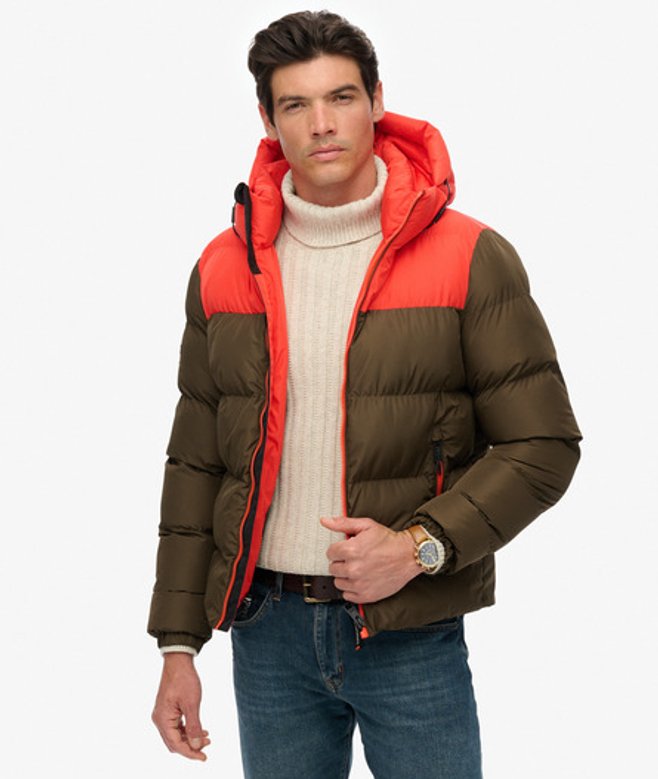 Superdry & Co Men’s Colourblock Hooded Puffer Jacket Brown Slate Brown – Size: Superdry & Co Men’s Colourblock Hooded Puffer Jacket Brown Slate Brown – Size: