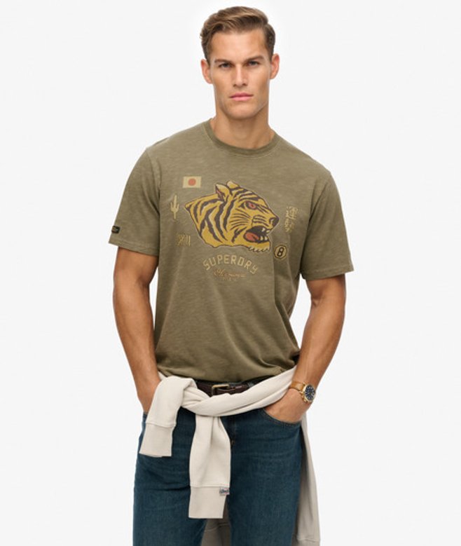 Superdry & Co Men’s Campaign Souvenir Loose shirt Green Grey Marljaffa – Size:
