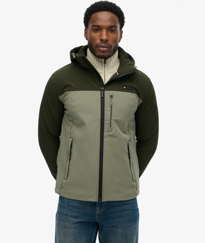 Superdry & Co Men’s Hooded Softshell Colourblock Jacket Green Surplus Goods Olive Green – Size:
