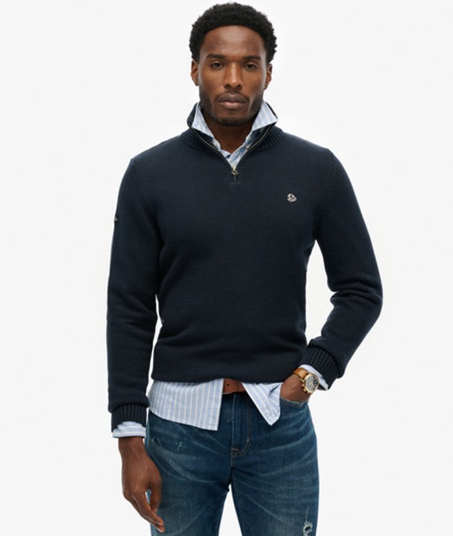 Superdry & Co Men’s Cotton Half Zip Knit Jumper Navy – Size: Superdry & Co Men’s Cotton Half Zip Knit Jumper Navy – Size: