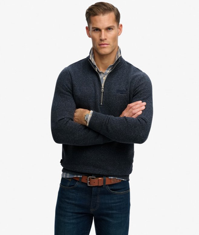 Superdry & Co Men’s Vintage Logo Embroidered Half Zip Sweatshirt Navy Vintage Navy Marl – Size: