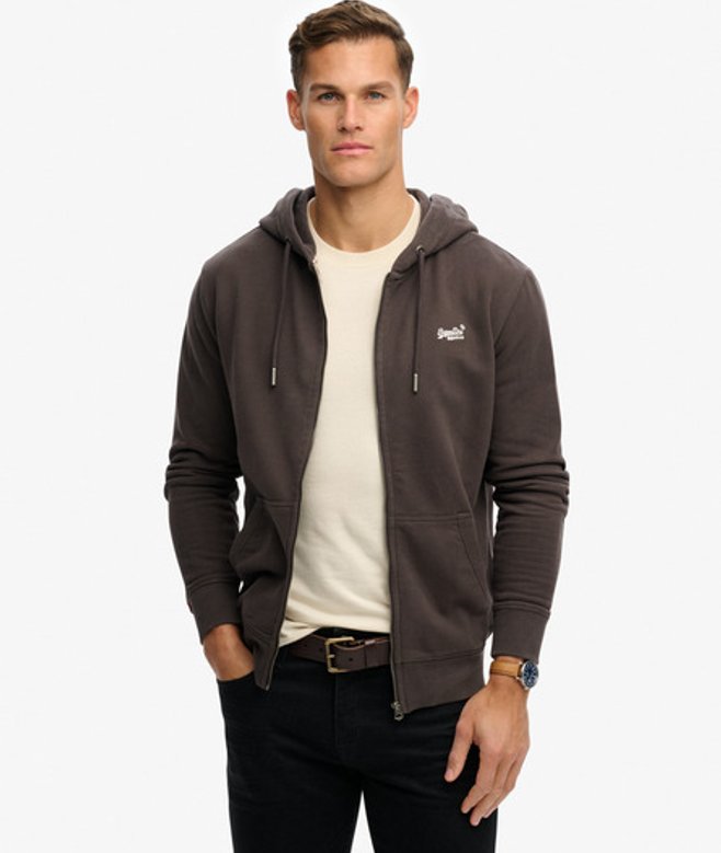 Superdry & Co Men’s Essential Logo Half Brushed Zip Hoodie Black Carbon Black – Size: