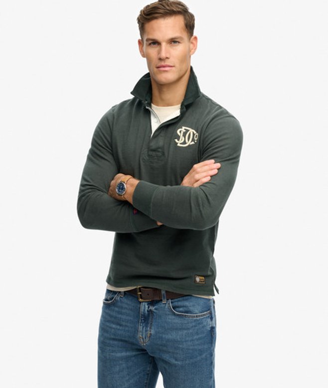 Superdry & Co Men’s Vintage Athletic Rugby Shirt Green Eagle Green – Size: Superdry & Co Men’s Vintage Athletic Rugby Shirt Green Eagle Green – Size: