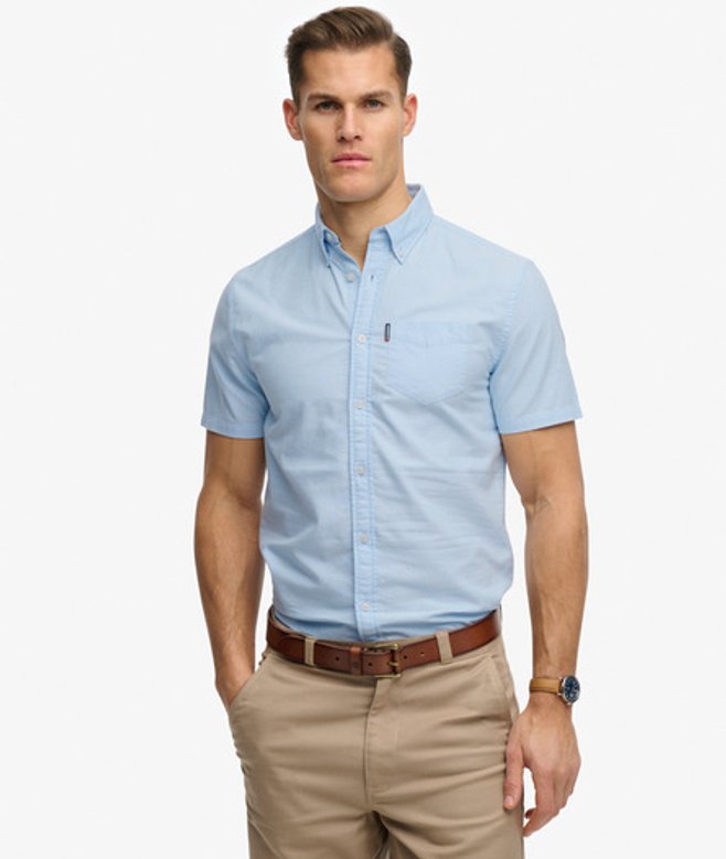 Superdry & Co Men’s Essentials Oxford Short Sleeve Shirt Blue Seafoam Blue – Size: Xxl