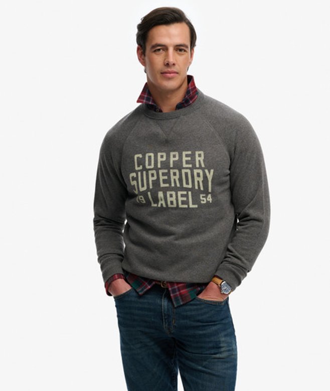 Superdry & Co Men’s The Merchant Store – Vintage Print Sweatshirt Dark Grey Dark Vintage Grey Marl – Size: Xxxl