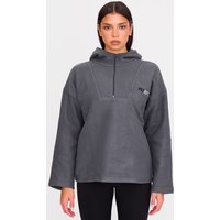 PrettyLittleThing Charcoal Half Zip Hooded Fleece