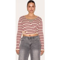 Shape Cream Knitted Striped Tie Waist Collared Jumper