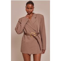 Chocolate Woven Belt Blazer Dress