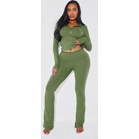 Shape Khaki Sculpted Foldover Waist Flare Trousers Shape Khaki Sculpted Foldover Waist Flare Trousers