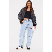 PrettyLittleThing Acid Blue Wash Open Knee Boyfriend Jeans