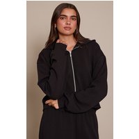 Black Interlock Cropped Zip Up Hoodie