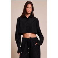 Black Woven Cropped Shirt Black Woven Cropped Shirt