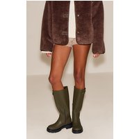 Khaki Wax PU Buckle Detail Knee High Chelsea Boot Khaki Wax PU Buckle Detail Knee High Chelsea Boot