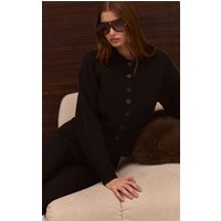 Black Collared Waist Detail Knitted Cardigan Sweater Black Collared Waist Detail Knitted Cardigan Sweater