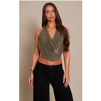 Khaki Slinky Tie Back Cowl Neck Top Khaki Slinky Tie Back Cowl Neck Top