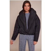 Black Exaggerated Collar Shell Puffer Jacket Black Exaggerated Collar Shell Puffer Jacket