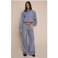 Tall Navy Check Drawstring Wide Leg Trousers