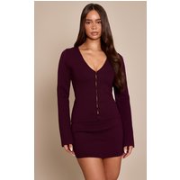 Burgundy V Neck Ced Compact Knit Cardigan Sweater