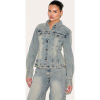Vintage Long Sleeve C Waist Denim Jacket, Vintage Wash Vintage Long Sleeve C Waist Denim Jacket, Vintage Wash